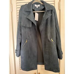 Magaschoni Faux Suede Open-Front Coat – Teal Blue, Size M